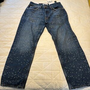 Zara high-rise Cropped Embellished Jeans Size 8 or 10 NWT
